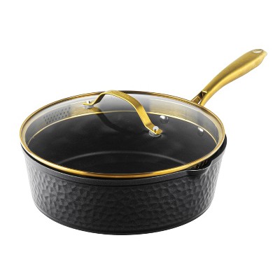 Charleston Collection Hammered Black and Gold 4 Qt Nonstick Aluminum Sauté Pan