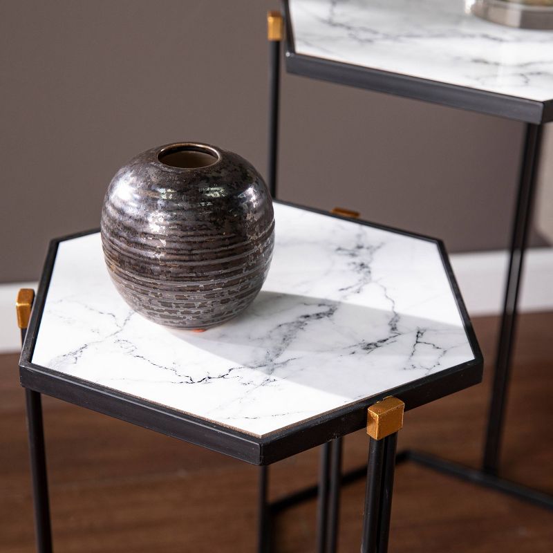 Set of 2 Memthy Faux Marble Nesting Tables Black/Gold - Aiden Lane, 3 of 11