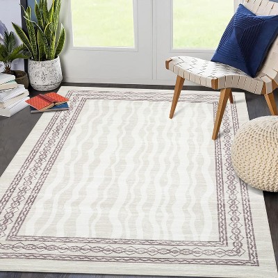 Fulvari Washable Hallway Runner Rug Modern Bordered Print Rugs Non-Slip Indoor Runners for Entryway Low Pile Area Rug Kitchen Waterproof