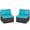 Tangkula 2PCS Patio Wicker Rattan Sectional Armless Chair Sofa w/ Turquoise Cushion - 2 of 4