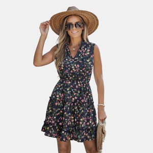 Women's Breezy Tiered Skirt Ruffled Neck Sleeveless Dress - Cupshe - 1 of 4