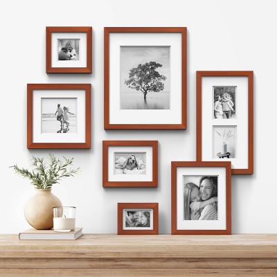 Classic 16x20 Walnut Wood Picture Frame with Double White Mat