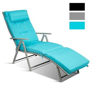 Costway Folding Chaise Lounge Chair w/Cushion Black\Gray\Turquoise