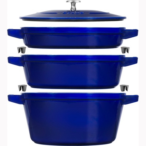 Staub Cast Iron Set 4-pc, Stackable Space-saving Cookware Set, Dutch Oven  With Universal Lid, Made In France, Dark Blue : Target