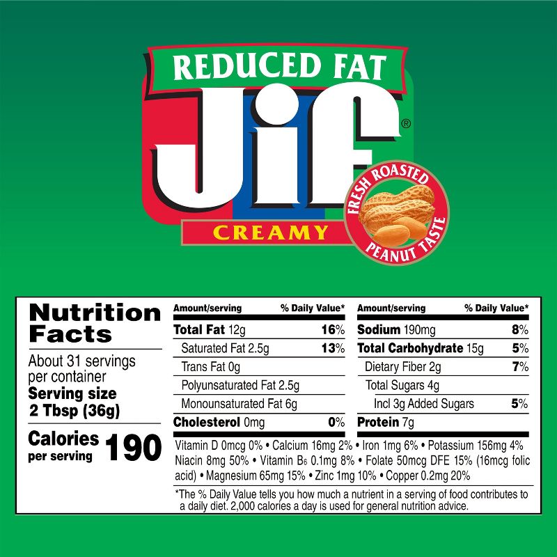Jif Reduced Fat Creamy Peanut Butter - 40oz, 6 of 7