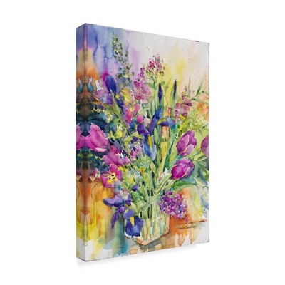 Trademark Fine Art -Annelein Beukenkamp 'Iris Blue And Tulips Too' Canvas Art