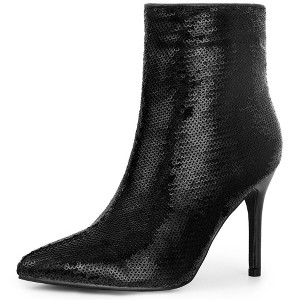 BLISSFUL STEP Women's Stiletto Heel Pointed Toe Party Sequin Dressy Ankle Boots - 1 of 4