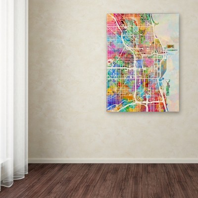 Michael Tompsett Multicolor Chicago City Street Map Canvas Art 24'' x 32''