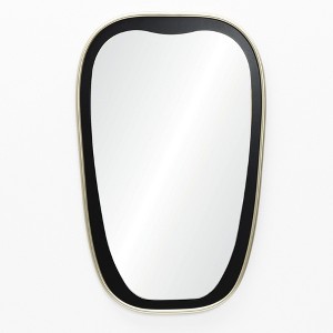 LuxenHome 30-Inch Tall Oblong Rounded Black with Gold Iron Metal Frame Wall Mirror - 1 of 4