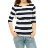 INSPIRE CHIC Women's Stripes Casual Basic Elbow Sleeves Boat Neck Slim Fit T-Shirts - 2 of 4