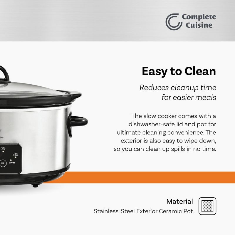 Complete Cuisine CC-6200-SS-PG 6-Quart Programmable Slow Cooker, 3 of 6