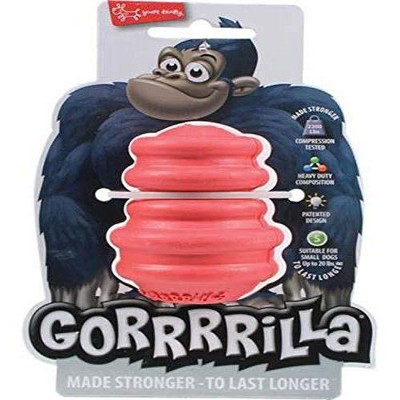Multipet Gorilla Extra Durable Rubber Dog Toy with Treat Dispenser at the Bottom, Red