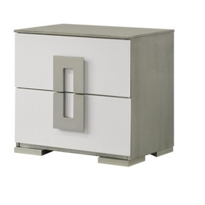 Vynxaria Olivia Contemporary White 2-Drawer Nightstand, Wood Build, Semi-Gloss Finish, Metallic Accents, Oversized Handles - 1 of 4