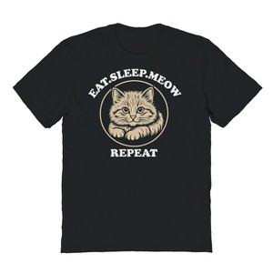 Rerun Island Men's Eat Sleep Meow Short Sleeve Graphic Cotton T-Shirt - Black M - 1 of 4