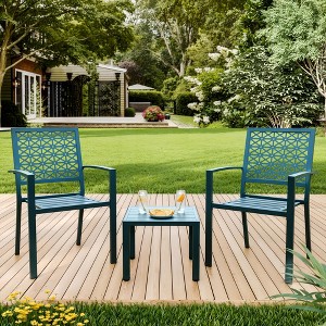 3-Piece Bistro Set, Outdoor Bistro Set, Stackable Metal Square Table and Chairs - 1 of 4