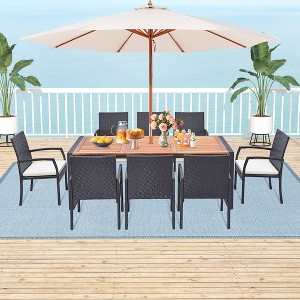 Costway 9 Pieces  Patio Rattan Dining Set with Acacia Wood Table, 1.9" Umbrella Hole - 1 of 4