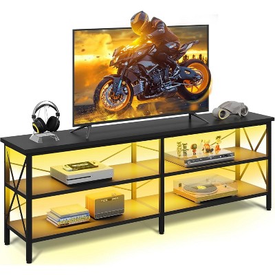 GALAXHERO TV Stand for 65 70 inch TV with LED Lights, Gaming Entertainment Center with Storage, Industrial TV Console for Living Room, Black