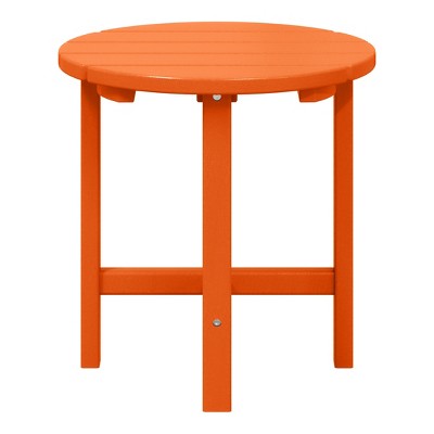 Orange HDPE Round Outdoor Side Table with Wood-Like Finish