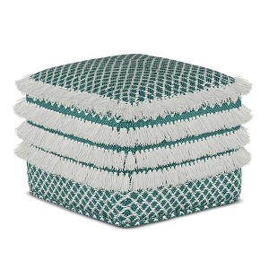 Ari Square Woven PET Polyester Pouf Turquoise/White - WyndenHall - 1 of 4