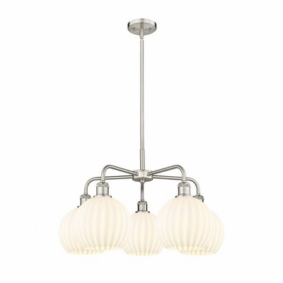 White Venetian - 5 Light Stem Hung Chandelier In Modern Style-15.5 Inches Tall and 26 Inches Wide