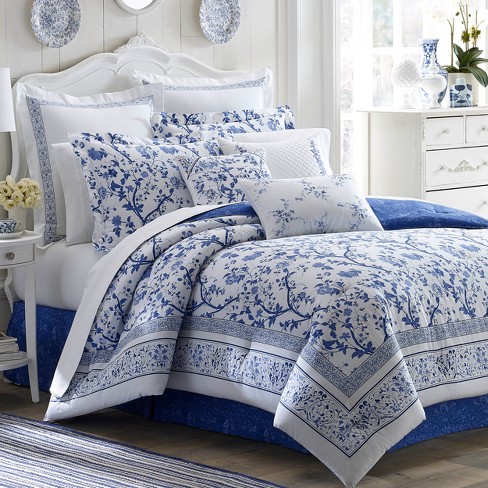 Laura Ashley Chloe 2-Piece Blue Floral Cotton Twin Comforter Set