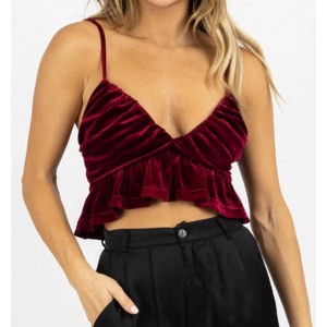 Women's WINE RUFFLED CROPPED TOP - Blue Blush - 1 of 4