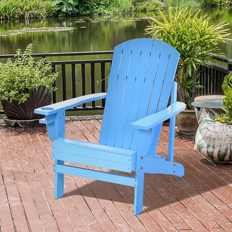 Outsunny Wooden Adirondack Chair Outdoor Classic Lounge Chair with Ergonomic Design & a Built-In Cup Holder for Patio Deck Backyard Fire Pit, 3 of 12