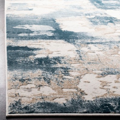 Beige and Turquoise Abstract Synthetic Area Rug, 8' x 10'