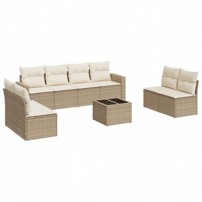 vidaXL 9 Piece Patio Sofa Set with Cushions - Beige and Cream With Table