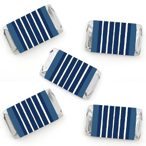 Big Dot of Happiness Navy Stripes - Mini Candy Bar Wrapper Stickers - Simple Party Small Favors - 40 Count - 1 of 4