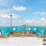 Costway 8PCS Patio Rattan Furniture Set Loveseat w/Wooden Side Table Cushioned Turquoise