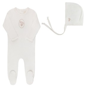 Ely's & Co. - Baby Footie + Bonnet - Velour Center Floral Collection - 1 of 1