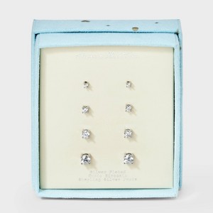 Sterling Silver Cubic Zirconia Round Stud Earring Set 4pc - A New Day™ Silver - 1 of 3