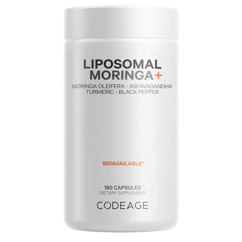 Codeage Liposomal Moringa+ Supplement, Moringa Oleifera, Turmeric, Ashwagandha, Black Pepper, 180 ct, 1 of 8