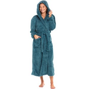 ADR Women's Robe, Plush Fleece Women's Bathrobe with Hood, Long Fluffy Fuzzy Bath Robe Pink Purple Plus Size - 1 of 4