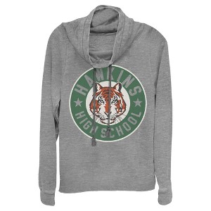 Juniors Womens Stranger Things Hawkins High School Tiger Mascot Cowl Neck Sweatshirt - 1 of 3