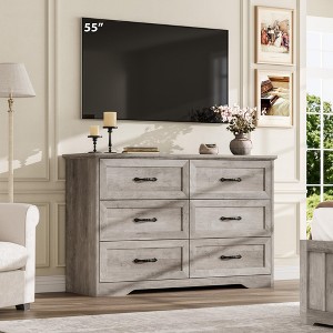 Jojoka Modern 6 Drawer Dresser with Wide Handles and Curved Base, Wood Storage Organizer Cabinet for Home, Gray - 1 of 4