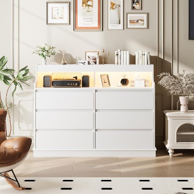 6-Drawer Dresser w/ LED Lights & Charging Station, Wide Black Storage Cabinet for Bedroom, Living Room, Hallway