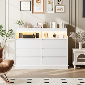 6-Drawer Dresser w/ LED Lights & Charging Station, Wide Black Storage Cabinet for Bedroom, Living Room, Hallway - 1 of 4