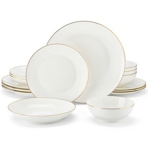 vancasso16 Piece Set Of White Gold-Plated Bone China Tableware Including 4 Plates/Dessert Plates/Soup Plates/Bowls Serving 4 People - 1 of 4