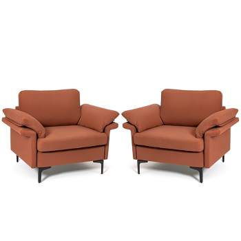 Costway Set of 2  Upholstered Single Sofa  Fabric Accent Armchair Metal Legs