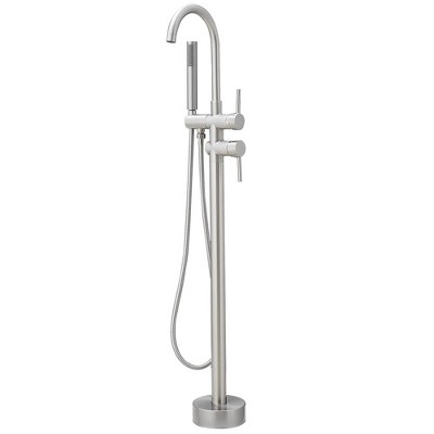 Double-Handle Freestanding Floor Mount Roman Tub Faucet Bathtub Filler with Hand Shower