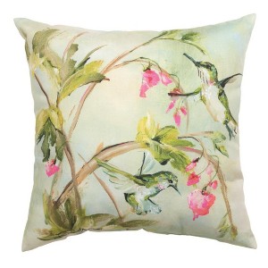 Manual Woodworkers & Weavers Botanical Pillow – Hummingbirds in Garden Scene, 18-inch Size - 1 of 3