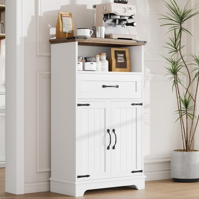 Farmhouse Black Storage Cabinet with Doors and Drawers, Freestanding Bathroom Cabinet