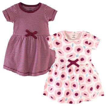 Touched by Nature Baby and Toddler Girl Organic Cotton Short-Sleeve Dresses 2pk, Blush Blossom