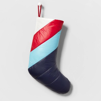 Puffer Christmas Stocking with Sherpa Lining White/Red/Blue - Wondershop™