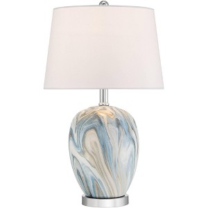 360 Lighting Travis 20 1/4" High Small Modern Coastal Accent Table Lamp Blue Marble Finish Ceramic Single White Shade Living Room Bedroom Bedside - 1 of 4