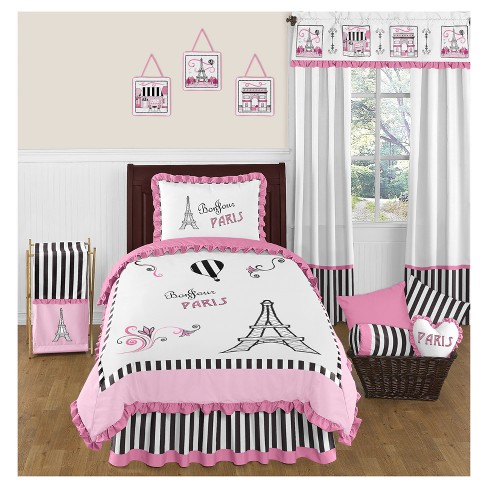 Pink Black Paris Comforter Set Twin Sweet Jojo Designs