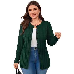 Clearlove Women's Cardigan Sweaters 2025 Fall Open Front Oversized Button Round Neck Loose Soft Knit Outwear - 1 of 4