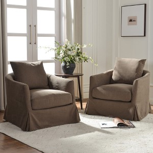 KINWELL 32" Wide Down Fill Upholstered Slipcovered Swivel Barrel Accent Armchair, Set of 2 - 1 of 4